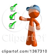 Poster, Art Print Of Orange Mail Man Wearing A Baseball Cap Presenting A Check List