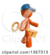 Clipart Of An Orange Mail Man Wearing A Baseball Cap Holding A Skeleton Key Royalty Free Illustration