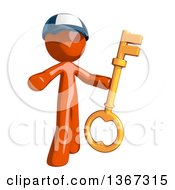 Poster, Art Print Of Orange Mail Man Wearing A Baseball Cap Holding A Skeleton Key