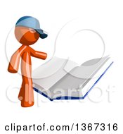 Poster, Art Print Of Orange Mail Man Wearing A Baseball Cap Reading A Giant Book