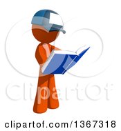 Clipart Of An Orange Mail Man Wearing A Baseball Cap Reading A Book Royalty Free Illustration