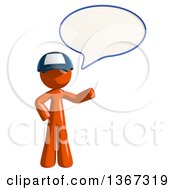 Clipart Of An Orange Mail Man Wearing A Baseball Cap Talking Royalty Free Illustration
