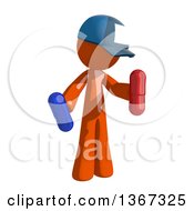 Poster, Art Print Of Orange Mail Man Wearing A Baseball Cap Holding Pills