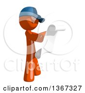 Poster, Art Print Of Orange Mail Man Wearing A Baseball Cap Reading A List Facing Right