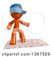 Poster, Art Print Of Orange Mail Man Wearing A Baseball Cap Surfing On An Envelope