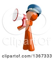 Clipart Of An Orange Mail Man Wearing A Hat Announcing With A Megaphone Royalty Free Illustration