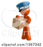 Poster, Art Print Of Orange Mail Man Wearing A Hat Holding A Box