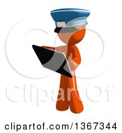 Clipart Of An Orange Mail Man Wearing A Hat Using A Tablet Computer Royalty Free Illustration