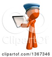 Clipart Of An Orange Mail Man Wearing A Hat Using A Tablet Computer Royalty Free Illustration