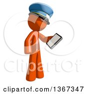 Poster, Art Print Of Orange Mail Man Wearing A Hat Looking At A Smart Phone