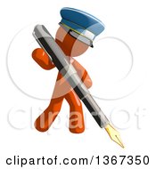 Clipart Of An Orange Mail Man Wearing A Hat Holding A Fountain Pen Royalty Free Illustration by Leo Blanchette