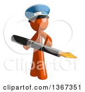 Poster, Art Print Of Orange Mail Man Wearing A Hat Holding A Fountain Pen