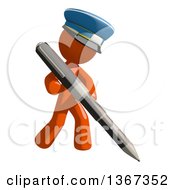 Clipart Of An Orange Mail Man Wearing A Hat Holding A Pen Royalty Free Illustration