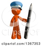 Poster, Art Print Of Orange Mail Man Wearing A Hat Holding A Pen