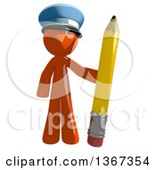 Poster, Art Print Of Orange Mail Man Wearing A Hat Holding A Pencil
