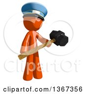 Poster, Art Print Of Orange Mail Man Wearing A Hat Holding A Sledgehammer