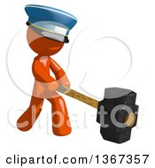 Poster, Art Print Of Orange Mail Man Wearing A Hat Swinging A Sledgehammer