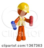 Poster, Art Print Of Orange Man Construction Worker Holding Pills