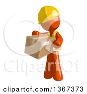 Poster, Art Print Of Orange Man Construction Worker Holding A Box