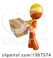 Poster, Art Print Of Orange Man Construction Worker Holding A Box Facing Left