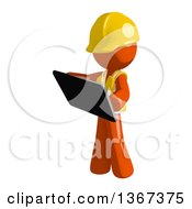 Clipart Of An Orange Man Construction Worker Using A Tablet Computer Royalty Free Illustration
