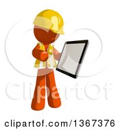 Orange Man Construction Worker Using A Tablet Computer