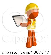 Poster, Art Print Of Orange Man Construction Worker Using A Tablet Computer