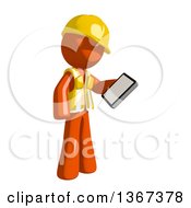 Poster, Art Print Of Orange Man Construction Worker Reading On A Smart Phone
