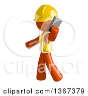Poster, Art Print Of Orange Man Construction Worker Talking On A Smart Phone