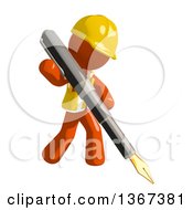 Orange Man Construction Worker Writing With A Fountain Pen