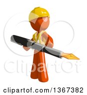 Clipart Of An Orange Man Construction Worker Carrying A Fountain Pen Royalty Free Illustration
