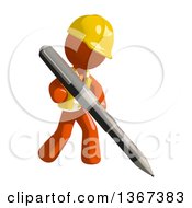 Poster, Art Print Of Orange Man Construction Worker Writing With A Pen