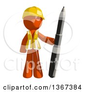 Orange Man Construction Worker Standing With A Pen