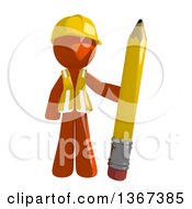 Poster, Art Print Of Orange Man Construction Worker Standing With A Pencil
