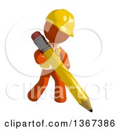 Orange Man Construction Worker Writing With A Pencil
