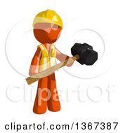 Poster, Art Print Of Orange Man Construction Worker Holding A Sledgehammer
