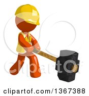 Orange Man Construction Worker Swinging A Sledgehammer