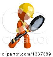 Orange Man Construction Worker Using A Magnifying Glass