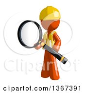 Poster, Art Print Of Orange Man Construction Worker Holding A Magnifying Glass