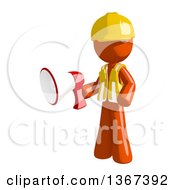 Poster, Art Print Of Orange Man Construction Worker Holding A Megaphone