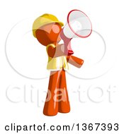 Poster, Art Print Of Orange Man Construction Worker Using A Megaphone