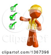 Poster, Art Print Of Orange Man Construction Worker Presenting A Check List