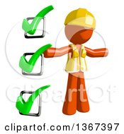 Poster, Art Print Of Orange Man Construction Worker Presenting A Check List