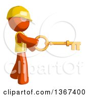 Clipart Of An Orange Man Construction Worker Holding A Skeleton Key Royalty Free Illustration