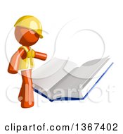 Poster, Art Print Of Orange Man Construction Worker Reading A Giant Book