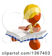 Poster, Art Print Of Orange Man Construction Worker Sitting And Reading A Book
