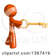 Clipart Of An Orange Man Holding A Skeleton Key Royalty Free Illustration