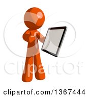 Clipart Of An Orange Man Using A Tablet Computer Royalty Free Illustration