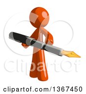 Clipart Of An Orange Man Holding A Fountain Pen Royalty Free Illustration