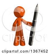 Clipart Of An Orange Man Holding A Pen Royalty Free Illustration